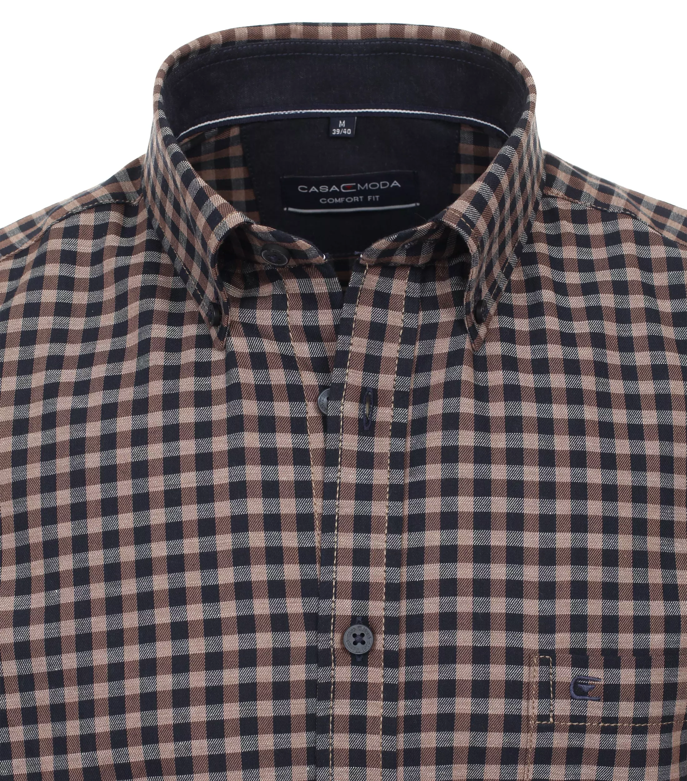 CASA MODA OVERHEMD BLAUW EN BRUINE RUIT BUTTON DOWN FLANEL