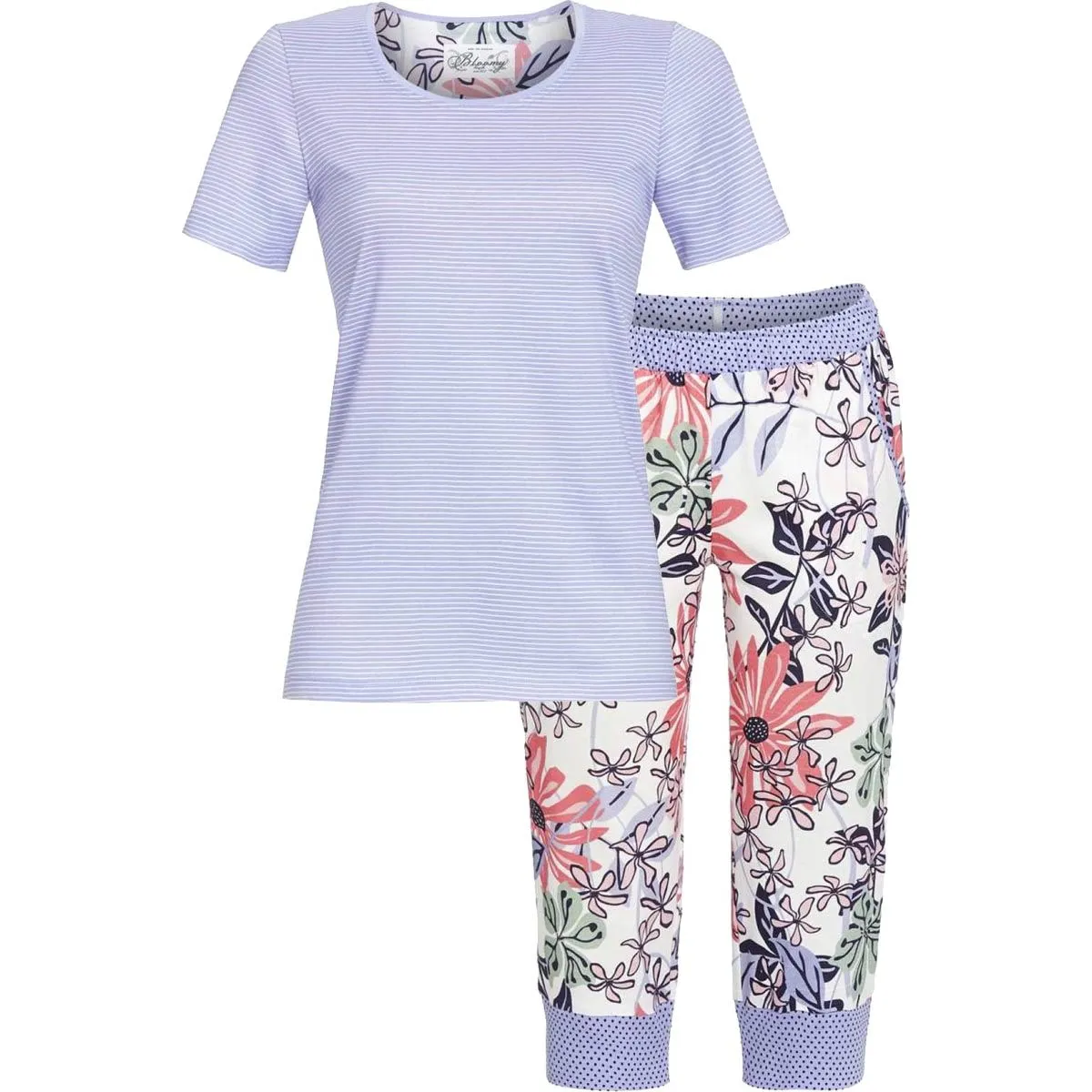 Blauwe Bloomy pyjama streep en bloem