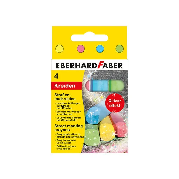 EBERHARD FABER EF526504 STOEPKRIJT 4KANTIG 4 GLITTERKLEUREN