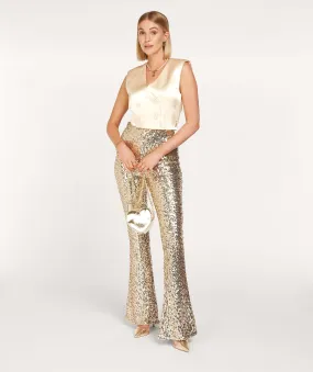 FLORA  high rise flared broek met pailletten - dark gold sequin