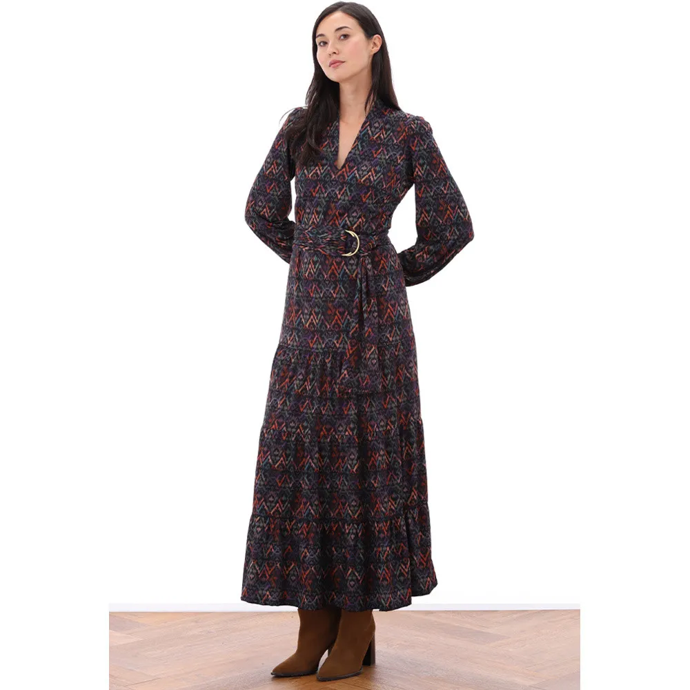   KDESIGN MAXI JURK MET RIEM & DESIGN MULTI