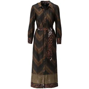   K-Design Maxi Polo Jurk Met Riem & Design Bruin 1