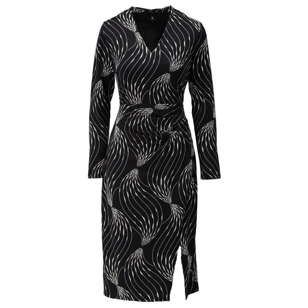   KDESIGN MIDI JURK MET V HALS & SPLIT ZWART 1