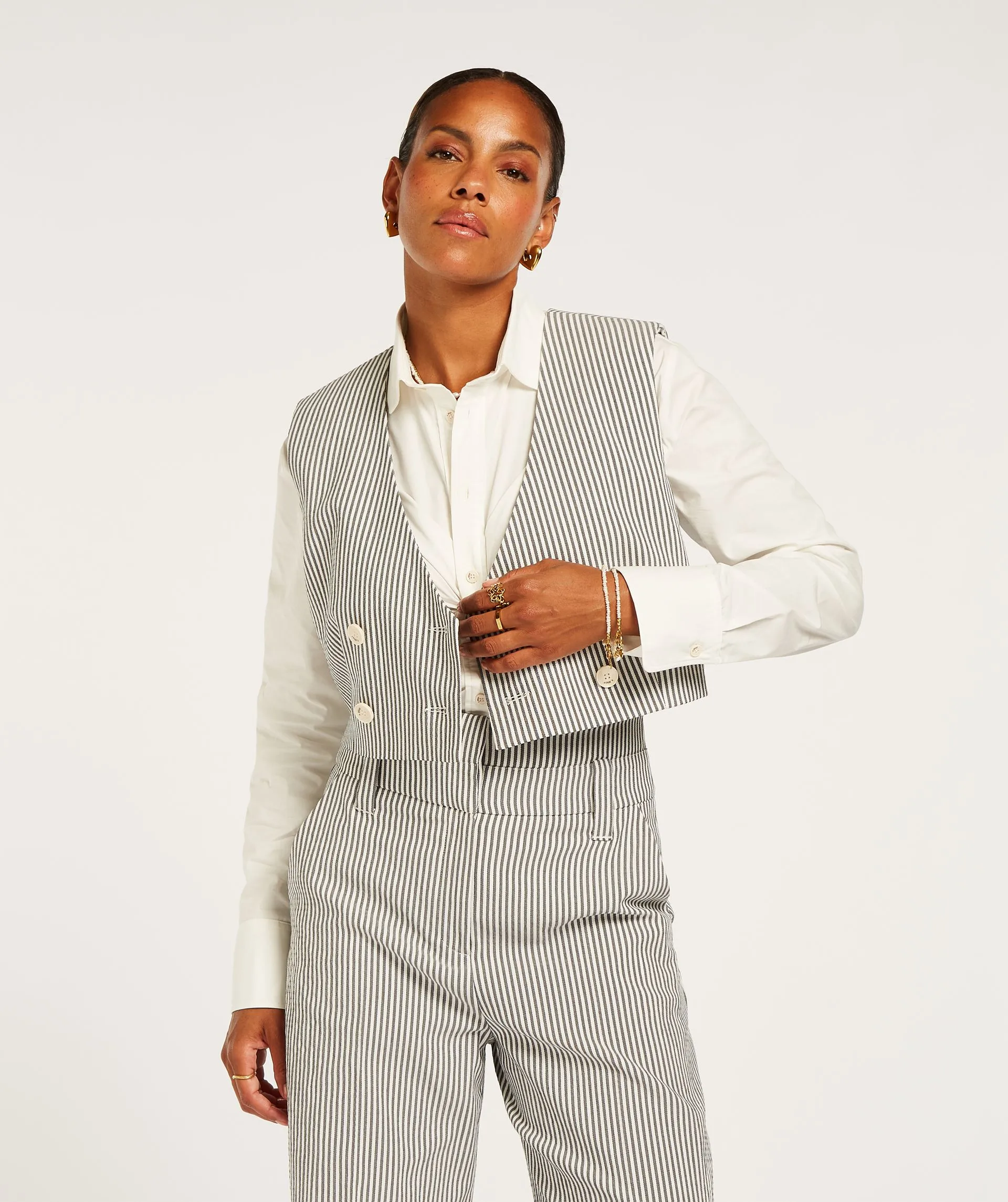 LEVA CROPPED GILET  OFF WHITE GRAPHITE