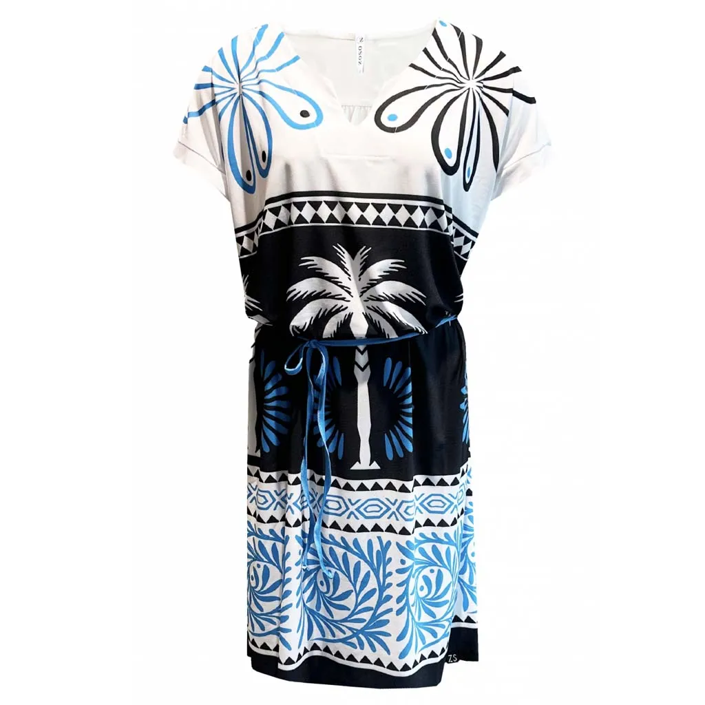 Manon Print Jurk Black/ Cobalt – Zoso