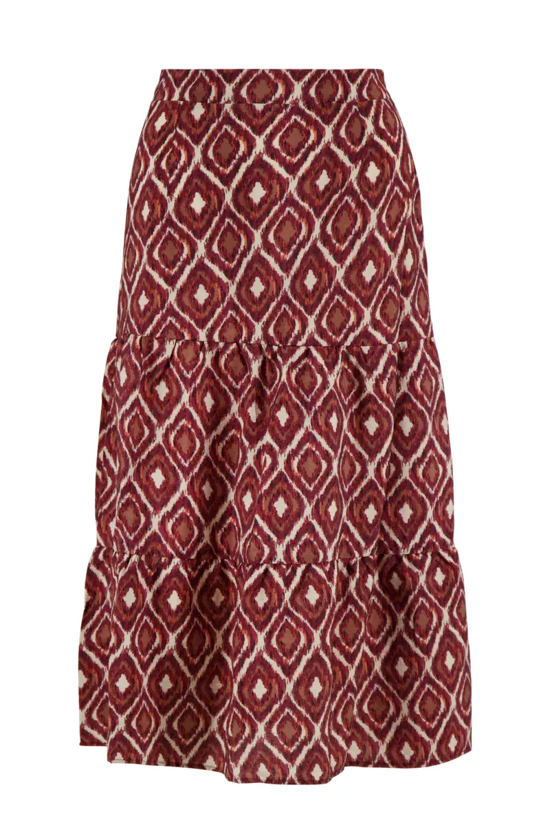 Zusss Lange strokenrok met ikat print Zand/roodbruin